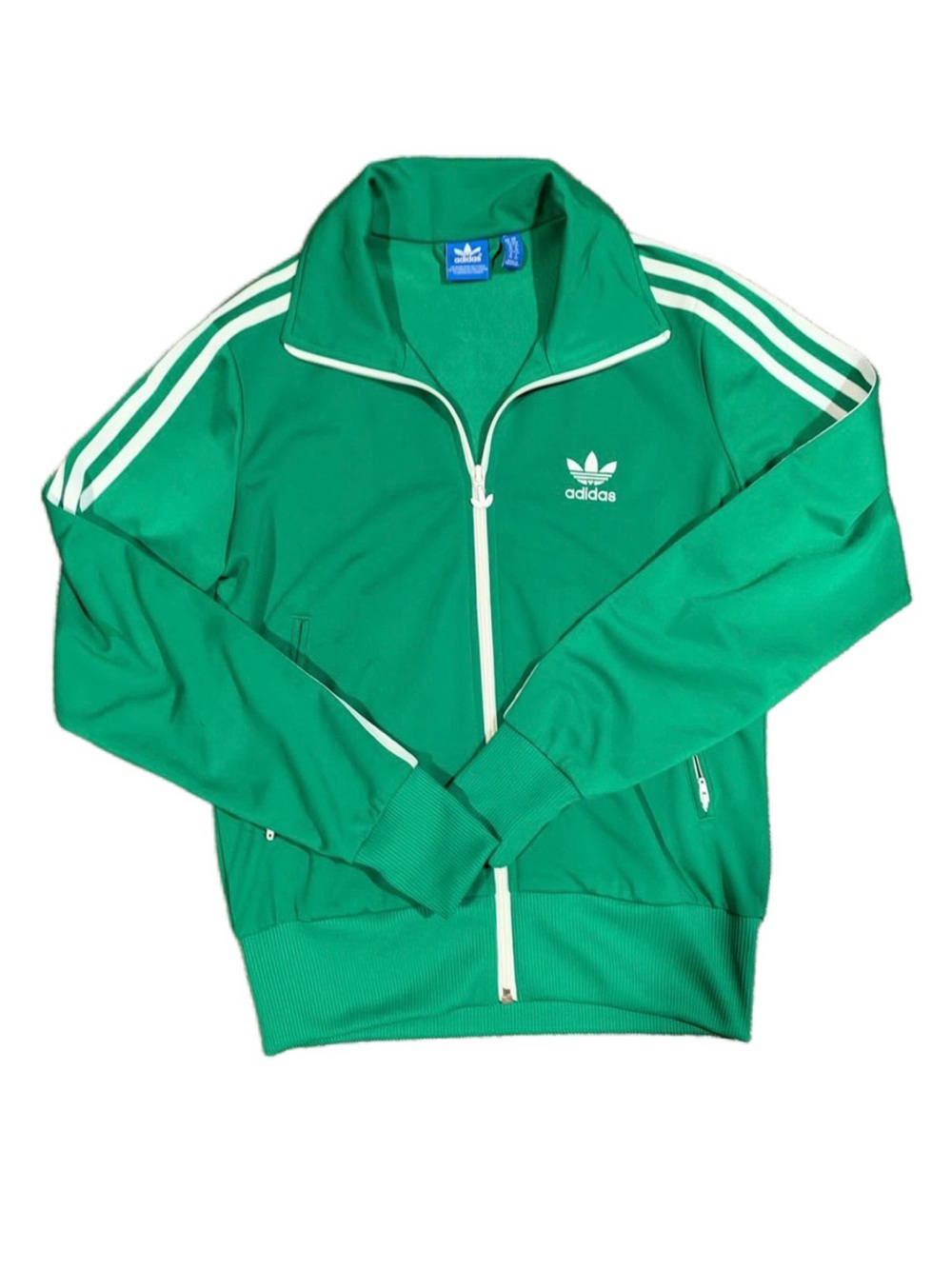 adidas Green Trefoil Zip-Front Track Jacket with White Stripes